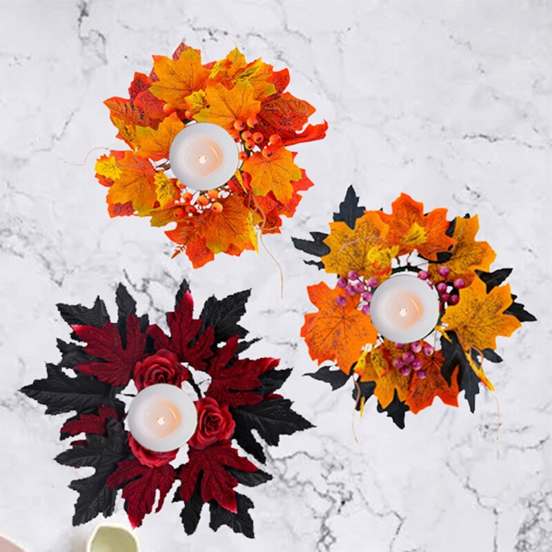 Coroană de inel pentru lumânări de Halloween Coroană mică de toamnă Coroană de inele pentru lumânări de toamnă Coroană pentru centrul de masă de Halloween Decor de nuntă