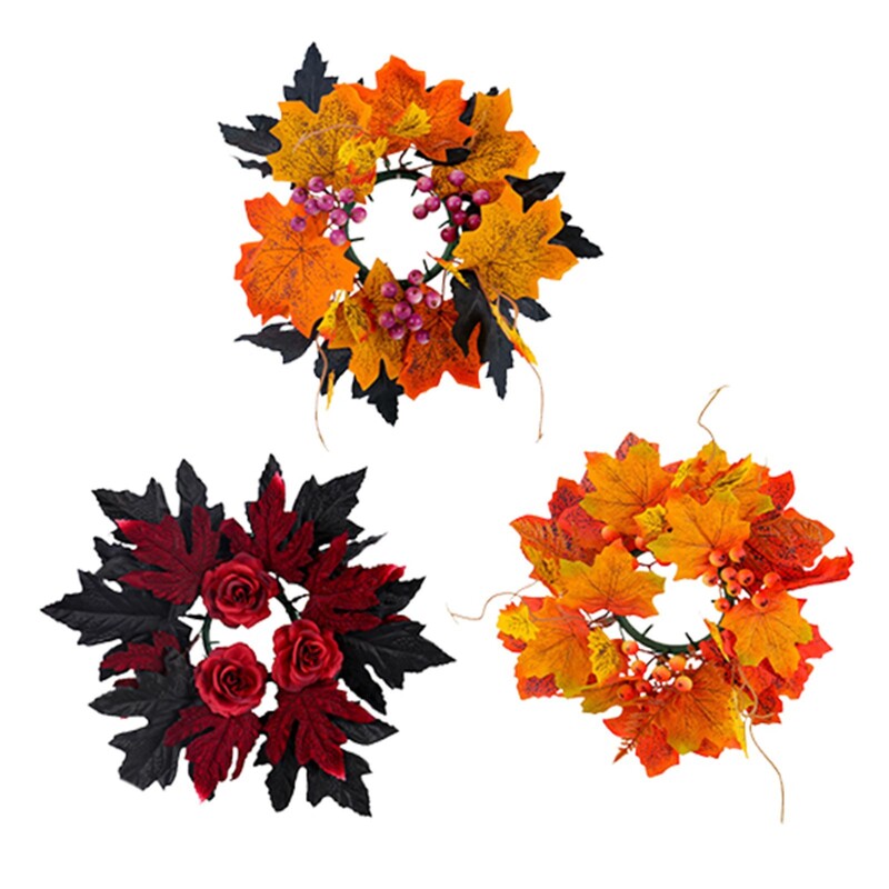 Coroană de inel pentru lumânări de Halloween Coroană mică de toamnă Coroană de inele pentru lumânări de toamnă Coroană pentru centrul de masă de Halloween Decor de nuntă