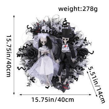 2024 Хелоуин черепен венец готически скелет булка и младоженец мрежест гирлянд Хелоуин домашен декор за входна врата стена стая