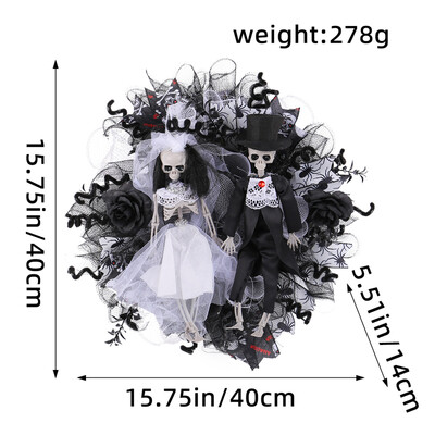2024 Halloween Skull στεφάνι Γοτθικός σκελετός Νύφης και Γαμπρού Mesh Garland Halloween Διακόσμηση σπιτιού για μπροστινή πόρτα τοίχου δωματίου