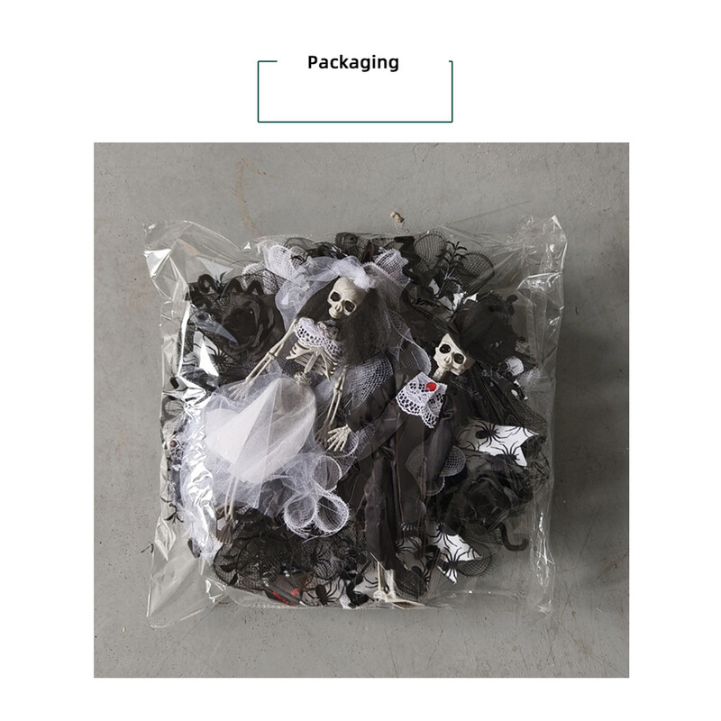 2024 Halloween koponya koszorú, gótikus csontváz menyasszony és vőlegény hálós füzér Halloween lakberendezési bejárati fali szoba