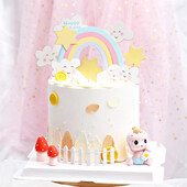 Rainbow Cake Topper Cloud Flowers Star Kids Girl Χρόνια Πολλά Διακόσμηση Γάμος Νύφη Πάρτι Baby Shower Cupcake Baking Decor