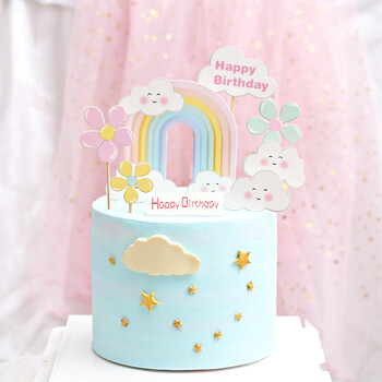 Rainbow Cake Topper Cloud Flowers Star Kids Girl Χρόνια Πολλά Διακόσμηση Γάμος Νύφη Πάρτι Baby Shower Cupcake Baking Decor