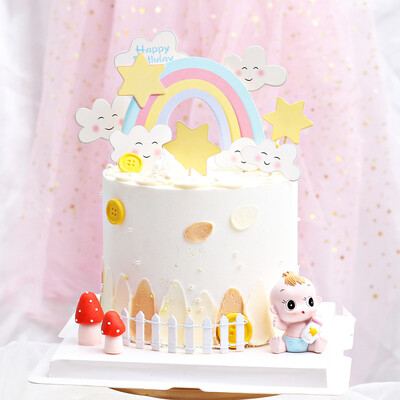 Rainbow Cake Topper Cloud Flowers Star Kids Girl Χρόνια Πολλά Διακόσμηση Γάμος Νύφη Πάρτι Baby Shower Cupcake Baking Decor