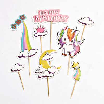 Rainbow Cake Topper Cloud Flowers Star Kids Girl Χρόνια Πολλά Διακόσμηση Γάμος Νύφη Πάρτι Baby Shower Cupcake Baking Decor