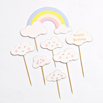 Rainbow Cake Topper Cloud Flowers Star Kids Girl Χρόνια Πολλά Διακόσμηση Γάμος Νύφη Πάρτι Baby Shower Cupcake Baking Decor