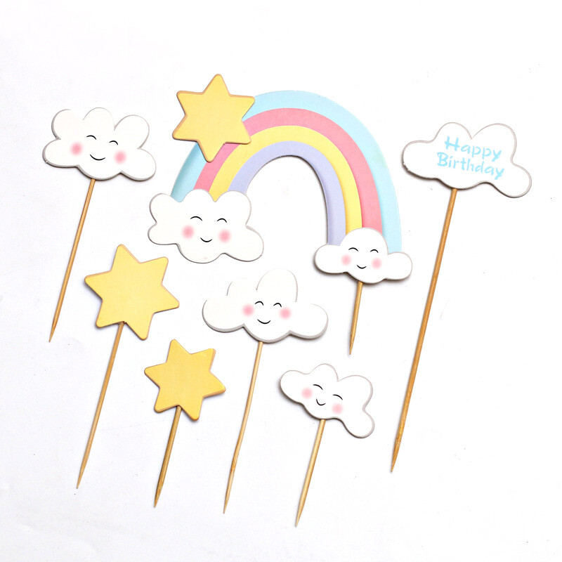 Topper pentru tort curcubeu, flori, stea, copii, fete, decorare la mulți ani, nuntă, mireasă, petrecere, baby shower, cupcake, decor pentru coacere