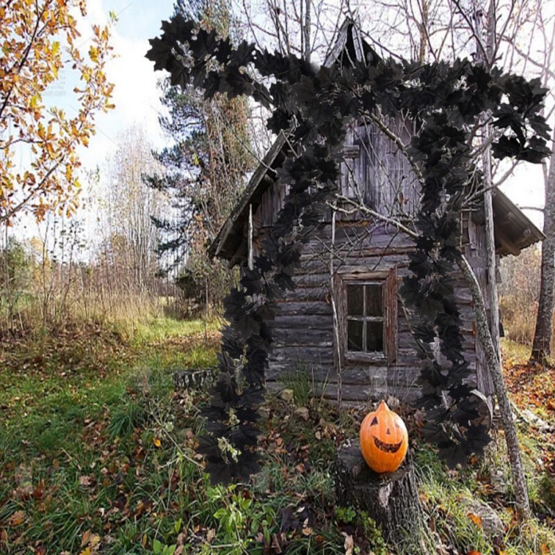1,8 milliós szentélyes mesterséges fekete rattan juharlevél szőlő Halloween falra függő juharlevél szőlőlevél rózsa beltéri koszorú hamis virág