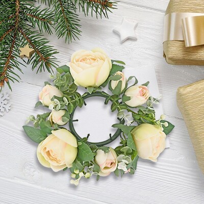 Κερί δαχτυλίδι Τεχνητό στεφάνι Floral Arrangement Πρασινάδα τριαντάφυλλο στεφάνι Κερί δαχτυλίδι για σαλόνι Πόρτα σπιτιού Πασχαλινό τραπέζι