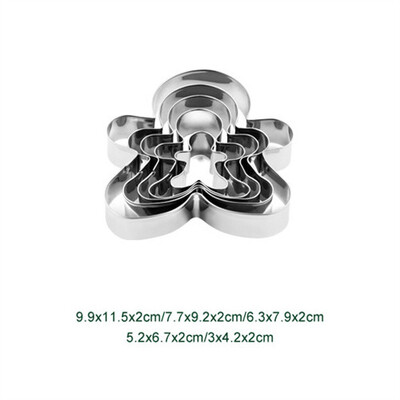 5db/szett karácsonyi sütiforma mézeskalács ember/fa/hópehely Rozsdamentes acél kekszvágó karácsonyi barkácsolás dombornyomó forma