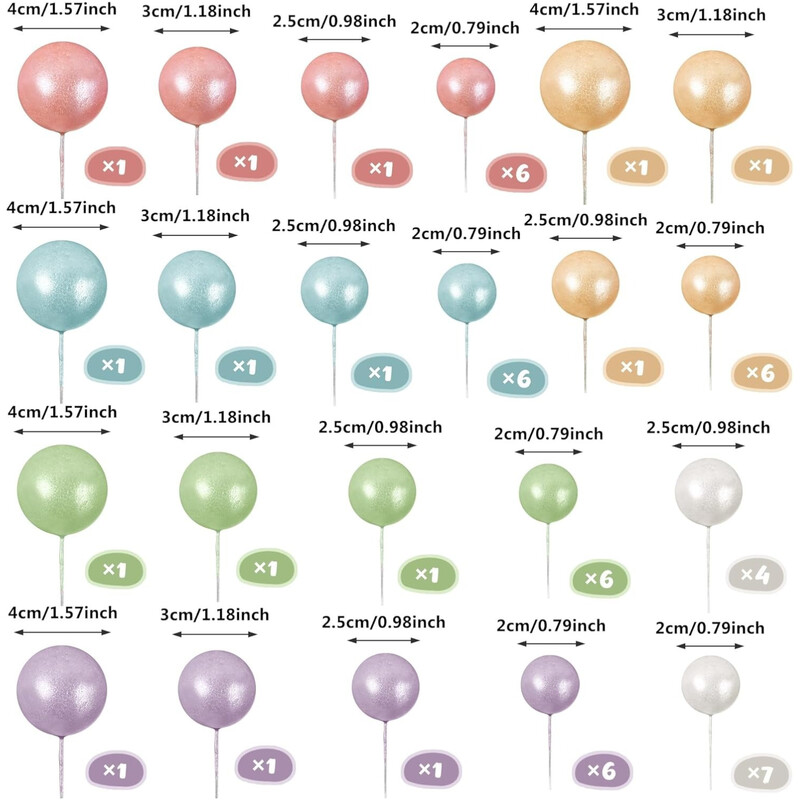 56 db golyós torta válogatás Színes golyó alakú tortafeltét Gyöngygolyók Cupcake tortabetét születésnapi parti esküvői dekorációhoz