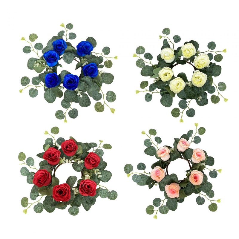 Stâlp Lumânare Inel Coroană Masă Rustic Trandafir Artificial Flori Lumânare Inel pentru Festivaluri Aniversare Sufragerie Cadou de vacanță