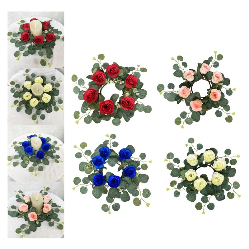 Stâlp Lumânare Inel Coroană Masă Rustic Trandafir Artificial Flori Lumânare Inel pentru Festivaluri Aniversare Sufragerie Cadou de vacanță