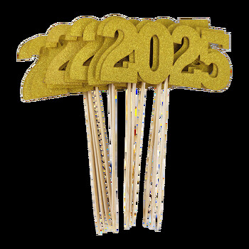 2025 Happy New Year Cupcake Topper Χρυσό Ασημί Διακόσμηση διακοπών Πρωτοχρονιάς για το πάρτι γιορτής για την μπομπονιέρα της παραμονής της Πρωτοχρονιάς