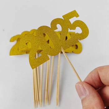 2025 Happy New Year Cupcake Topper Χρυσό Ασημί Διακόσμηση διακοπών Πρωτοχρονιάς για το πάρτι γιορτής για την μπομπονιέρα της παραμονής της Πρωτοχρονιάς