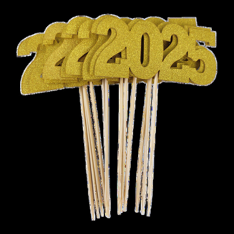 2025 La Mulți Ani Cupcake Topper Auriu Argintiu Decor de vacanță pentru Ajunul Anului Nou pentru petrecere de sărbătoare Rev. Anul Nou