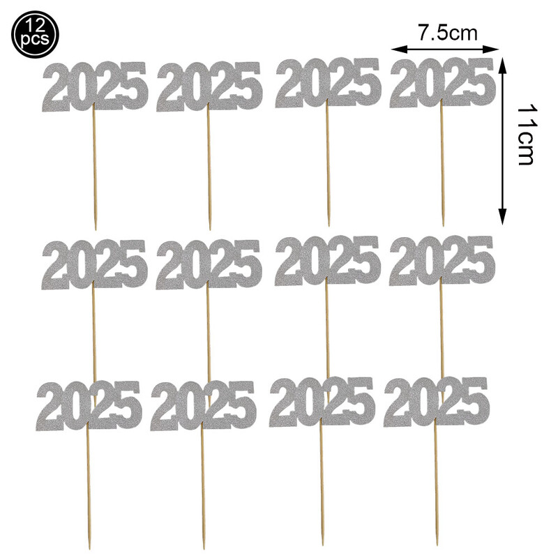 2025 La Mulți Ani Cupcake Topper Auriu Argintiu Decor de vacanță pentru Ajunul Anului Nou pentru petrecere de sărbătoare Rev. Anul Nou