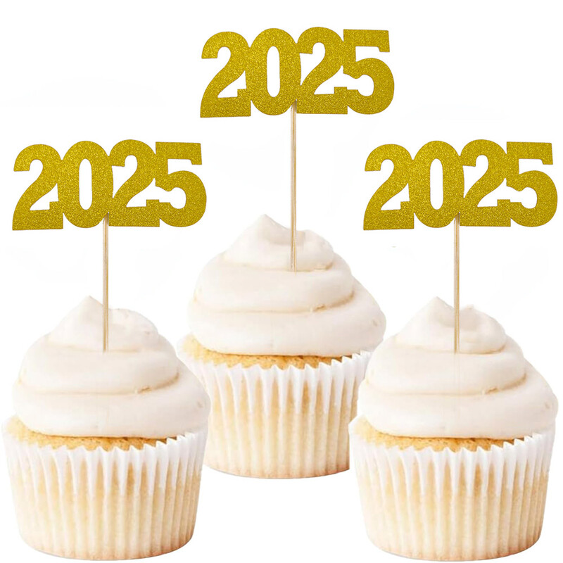 2025 La Mulți Ani Cupcake Topper Auriu Argintiu Decor de vacanță pentru Ajunul Anului Nou pentru petrecere de sărbătoare Rev. Anul Nou