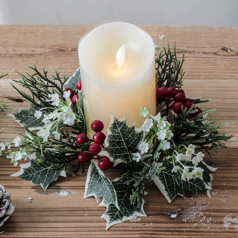 Suport pentru lumânări de Crăciun Coroană de sfeșnic, ghirlande de cireșe artificiale, ghirlande de pin, ornamente pentru casă, Anul Nou, decorațiuni pentru petrecerea de nuntă de Crăciun