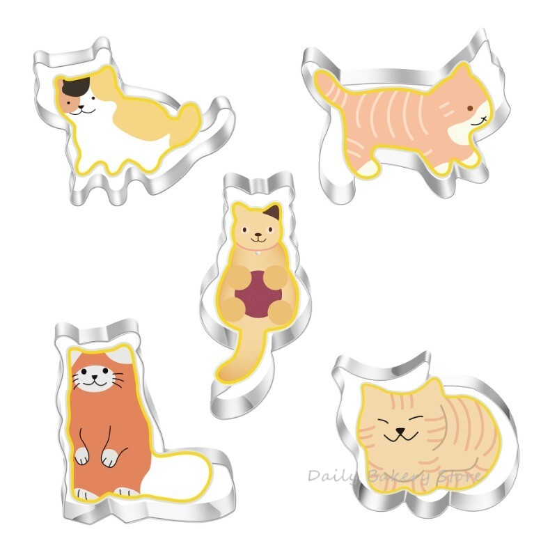 5db macska sütivágó készlet rozsdamentes acél szendvicsek gyümölcsök vágóformák kekszforma gyerekeknek kézzel készített barkácsbélyegző eszközök