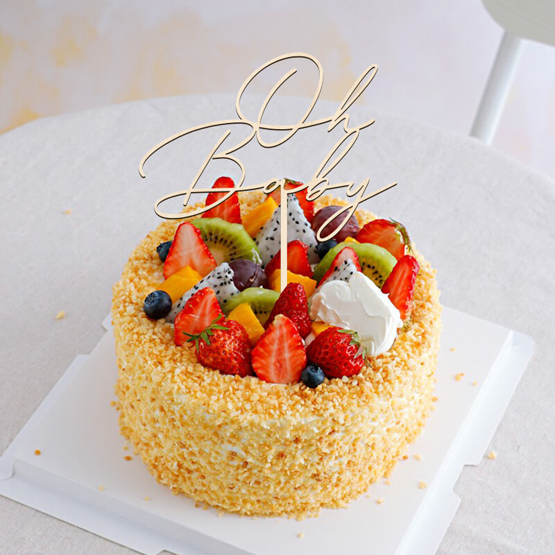 Oh Baby"Boldog születésnapi tortafedő fa tortafedő Esküvői menyasszonyi party cupcake fedő Baby Shower Party desszert dekorációhoz