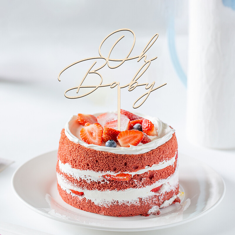 Oh Baby"Boldog születésnapi tortafedő fa tortafedő Esküvői menyasszonyi party cupcake fedő Baby Shower Party desszert dekorációhoz