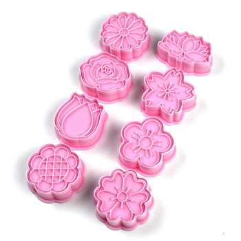 Flowers Cookie Cutters With Plunger Stampers Set, 8 τεμάχια Τρισδιάστατα λουλούδια με ανάγλυφο κόφτη για εργαλεία ψησίματος για μπισκότα φοντάν τυριών