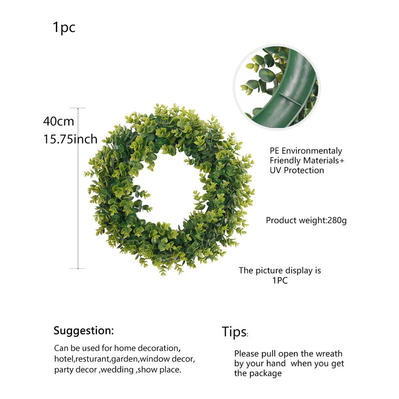 FLOARE SIA Iarbă de lisimachia Inel de flori artificiale Material PE Inel de frunze de eucalipt Plante artificiale Decor de grădină Decor pentru casa