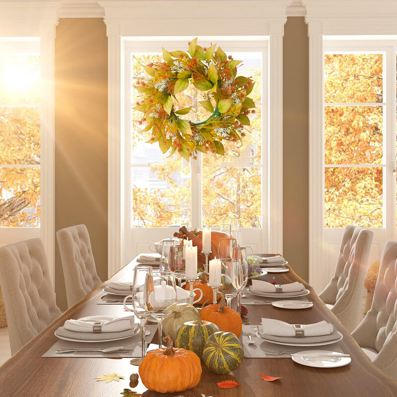 1 buc coroană de toamnă pentru ușa din față coroană florală artificială coroană de toamnă coroană de toamnă pentru curte de fermă decor de toamnă de Ziua Recunoștinței