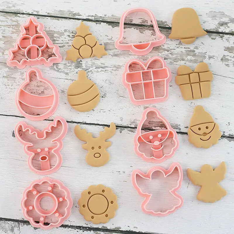 8 vnt. Šokolado kalėdinių sausainių pjaustyklė Kalėdų senelio briedžio biskvito formelė, spaudžiamas fondanto antspaudas Naujųjų metų torto dekoro kepimo reikmenys