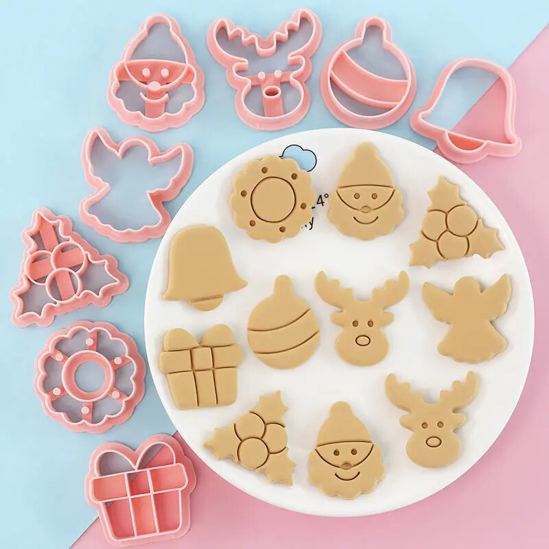 8 vnt. Šokolado kalėdinių sausainių pjaustyklė Kalėdų senelio briedžio biskvito formelė, spaudžiamas fondanto antspaudas Naujųjų metų torto dekoro kepimo reikmenys