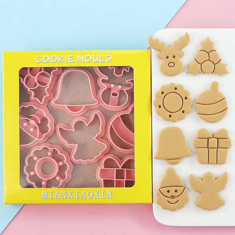 8 vnt. Šokolado kalėdinių sausainių pjaustyklė Kalėdų senelio briedžio biskvito formelė, spaudžiamas fondanto antspaudas Naujųjų metų torto dekoro kepimo reikmenys