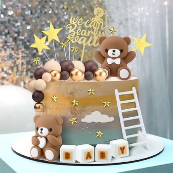 Ανυπομονούμε να περιμένουμε Bear Cake Toppers Μπάλες Boho Birthday Cake Decorations Cake Topper for Baby Shower Wedding Cupcake Toppers