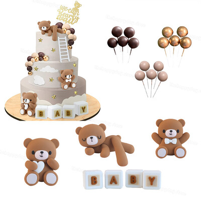 Ανυπομονούμε να περιμένουμε Bear Cake Toppers Μπάλες Boho Birthday Cake Decorations Cake Topper for Baby Shower Wedding Cupcake Toppers