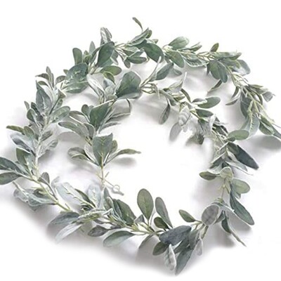 6,7 Ft Lambs Ear Garland Artificial - Succulent Garland - Fall Eucalyptus Garland - Leaf Mantle Garland