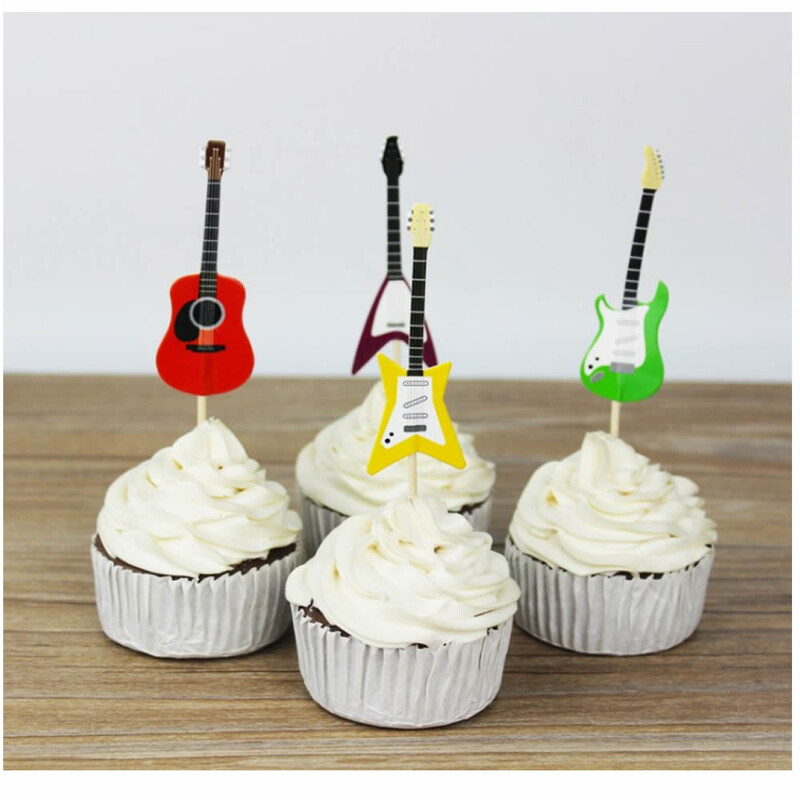 24 bucăți/pungă Chitară Muzică Rock Temă Tort Cupcake Toppers pentru Zi de Naștere Muzica Tematică Petrecere Baby Shower Decorare Unelte pentru Tort