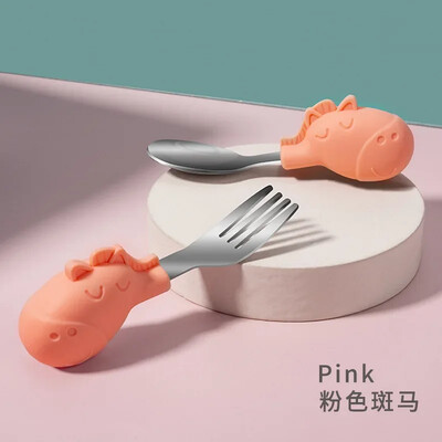 Gadget-uri pentru bebeluși Set de veselă Ustensile pentru copii din oțel inoxidabil Veselă pentru copii mici Tacâmuri din desene animate Hrană pentru sugari Linguriță Furculiță