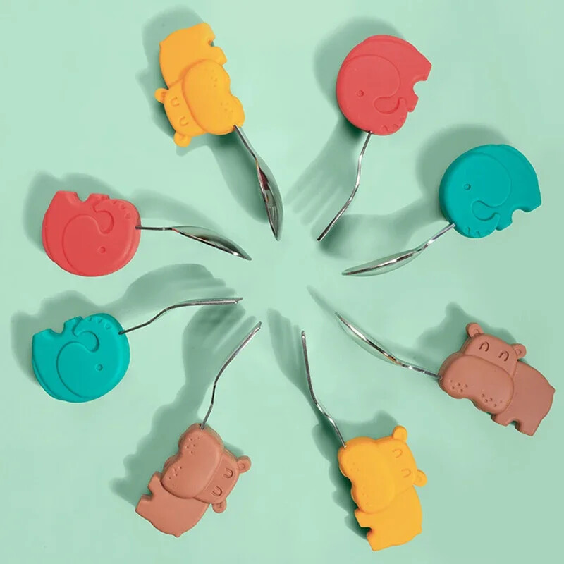 Gadget-uri pentru bebeluși Set de veselă Ustensile pentru copii din oțel inoxidabil Veselă pentru copii mici Tacâmuri din desene animate Hrană pentru sugari Linguriță Furculiță