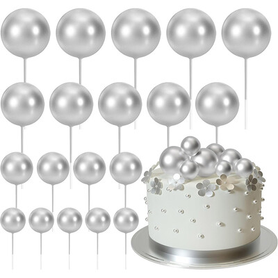 20 τεμ. Sliver Ball Cake Topper Decorations DIY Foam Ball Cake Toppers Cupcake Toppers Προμήθειες για πάρτι γενεθλίων για την επέτειο γάμου