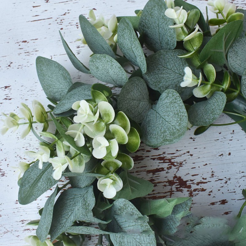 Coroană verde de 30 cm, frunze artificiale de eucalipt, pentru festival de vacanță, agățată pentru ușă, ghirlanda de petrecere, pentru agățat pe perete pentru ușă din față