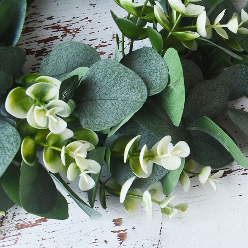 Coroană verde de 30 cm, frunze artificiale de eucalipt, pentru festival de vacanță, agățată pentru ușă, ghirlanda de petrecere, pentru agățat pe perete pentru ușă din față