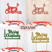 10 τμχ/ παρτίδα Χρυσό κόκκινο Merry Christmas Party Cake Toppers Decoration for Christmas Decoration Supplies