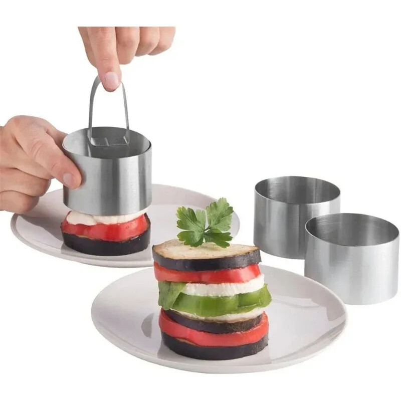 1 buc Inele pentru Tartă DIY 8*4cm Mucegaiă pentru Desert Tort Tăiător Cutter Circular din oțel inoxidabil cu împingător Kitchecn Instrumente de patiserie