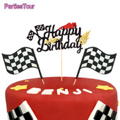1 Σετ Happy Birthday Car Cake Topper Boy Car Θέμα Διακόσμηση πάρτι γενεθλίων Προμήθειες γενεθλίων Καρώ τούρτα Flag Μπομπονιέρες ντους μωρού