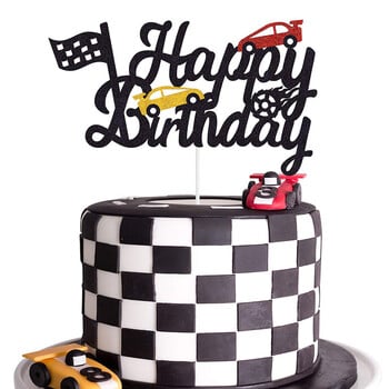 1 Σετ Happy Birthday Car Cake Topper Boy Car Θέμα Διακόσμηση πάρτι γενεθλίων Προμήθειες γενεθλίων Καρώ τούρτα Flag Μπομπονιέρες ντους μωρού