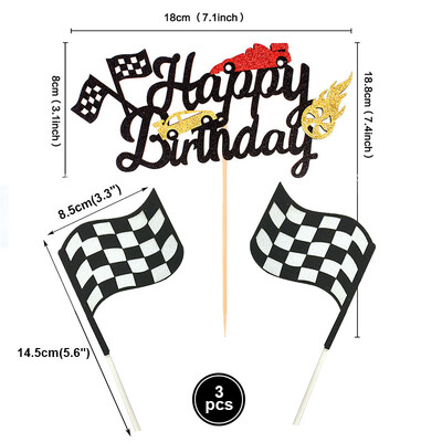 1 Σετ Happy Birthday Car Cake Topper Boy Car Θέμα Διακόσμηση πάρτι γενεθλίων Προμήθειες γενεθλίων Καρώ τούρτα Flag Μπομπονιέρες ντους μωρού