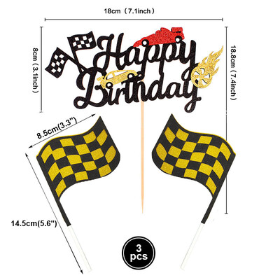 1 Σετ Happy Birthday Car Cake Topper Boy Car Θέμα Διακόσμηση πάρτι γενεθλίων Προμήθειες γενεθλίων Καρώ τούρτα Flag Μπομπονιέρες ντους μωρού