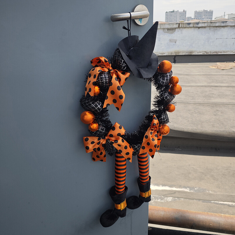 Helovino girliandos kabantys durys, dvi kojos, oranžinis moliūgų vainikas, vaiduoklių namas, pakabukas vaiduoklis festivalis Siaubo vakarėlis kabantis ornamentas
