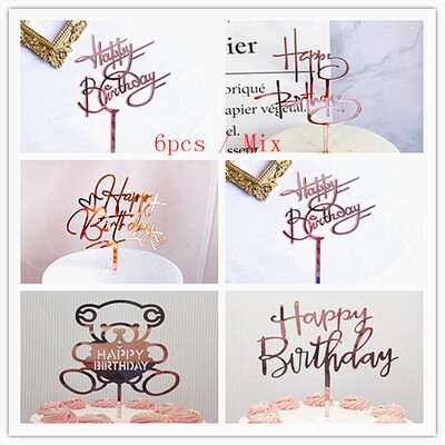 6 τμχ Μικτό Happy Birthday Cake Topper χρυσό Kids Acrylic Birhday Party Cake Toppers for Baby Shower Cake flag προμήθειες