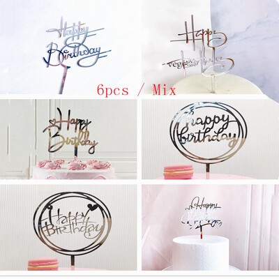 6 τμχ Μικτό Happy Birthday Cake Topper χρυσό Kids Acrylic Birhday Party Cake Toppers for Baby Shower Cake flag προμήθειες